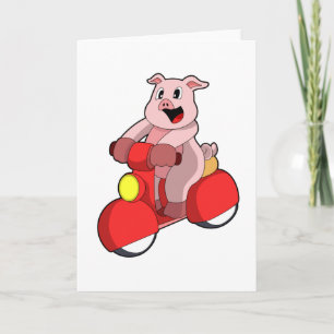 Pig as Biker with Scooter Card