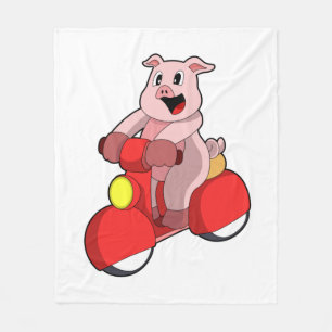 Pig as Biker with Scooter Fleece Blanket