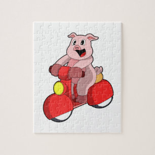 Pig as Biker with Scooter Jigsaw Puzzle