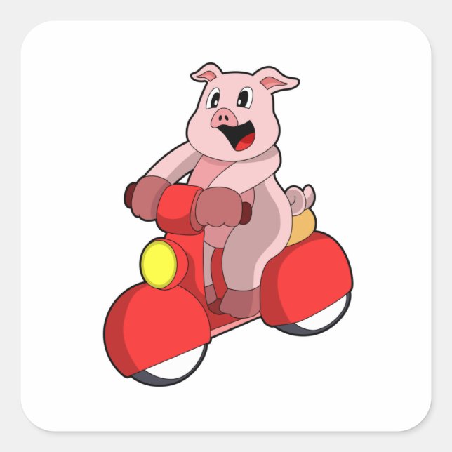 Pig as Biker with Scooter Square Sticker (Front)