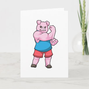 Pig as Bodybuilder with big Upper arm Card