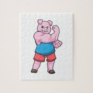 Pig as Bodybuilder with big Upper arm Jigsaw Puzzle