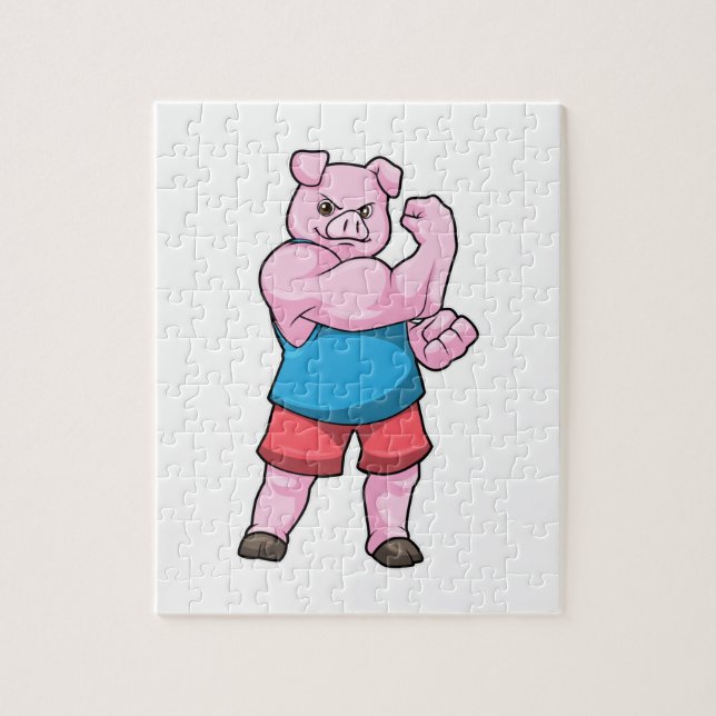 Pig as Bodybuilder with big Upper arm Jigsaw Puzzle (Vertical)