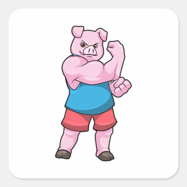 Pig as Bodybuilder with big Upper arm Square Sticker (Front)