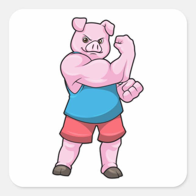 Pig as Bodybuilder with big Upper arm Square Sticker (Front)