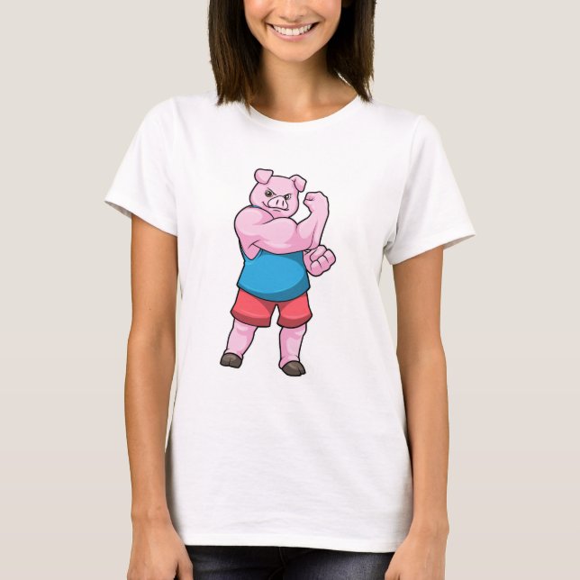 Pig as Bodybuilder with big Upper arm T-Shirt (Front)