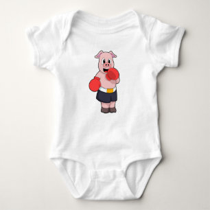 Pig as Boxer at Boxing Baby Bodysuit