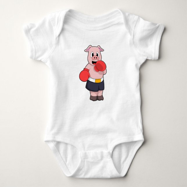 Pig as Boxer at Boxing Baby Bodysuit (Front)