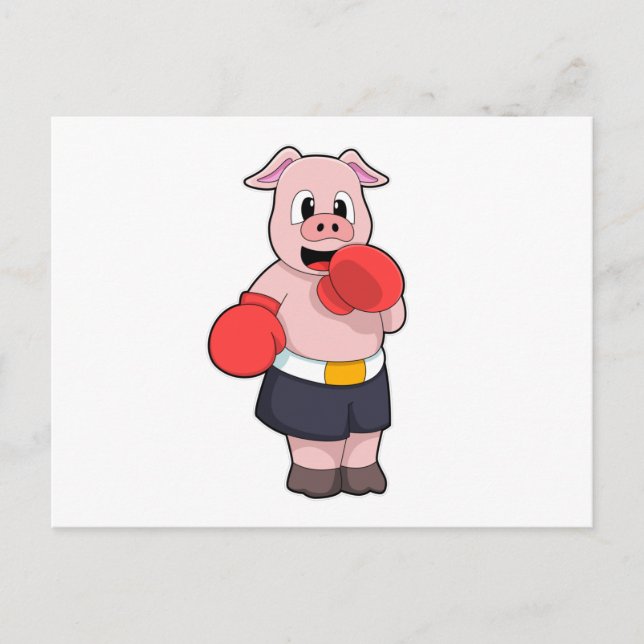 Pig as Boxer at Boxing Postcard (Front)