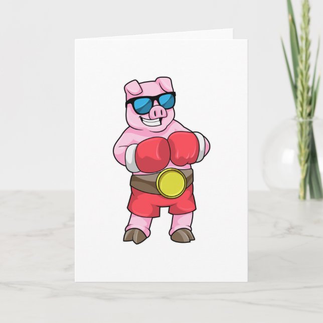 Pig as Boxer with Boxing gloves Card (Front)