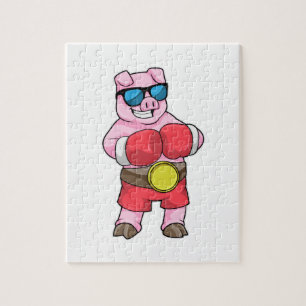 Pig as Boxer with Boxing gloves Jigsaw Puzzle