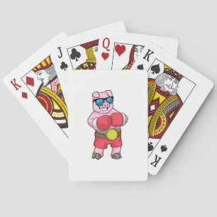Pig as Boxer with Boxing gloves Playing Cards