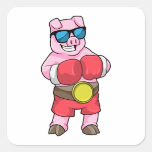 Pig as Boxer with Boxing gloves Square Sticker