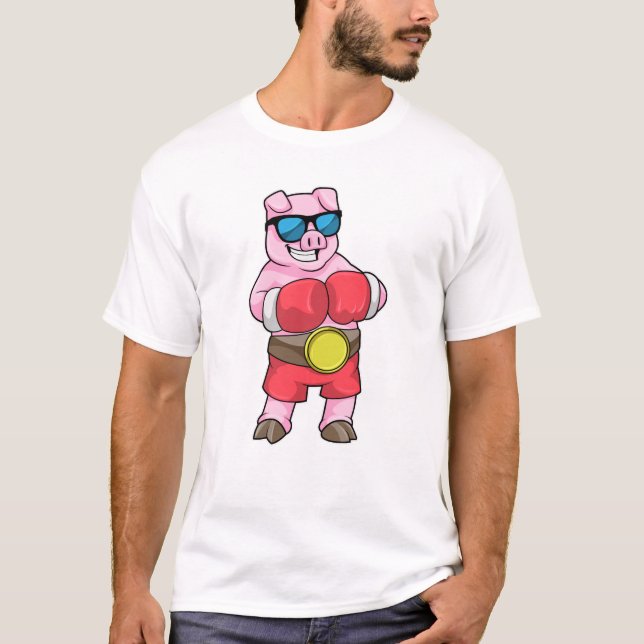 Pig as Boxer with Boxing gloves T-Shirt (Front)