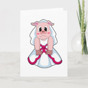 Pig as Bride with Wedding dress Card