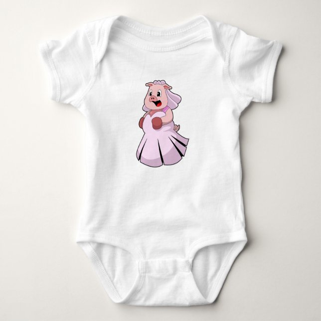 Pig as Bride with Wedding dress.PNG Baby Bodysuit (Front)