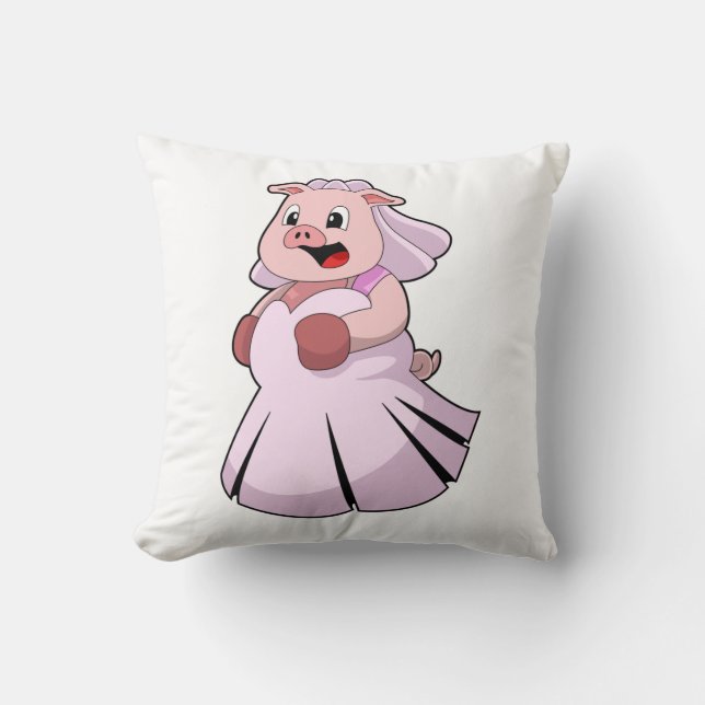 Pig as Bride with Wedding dress.PNG Cushion (Front)