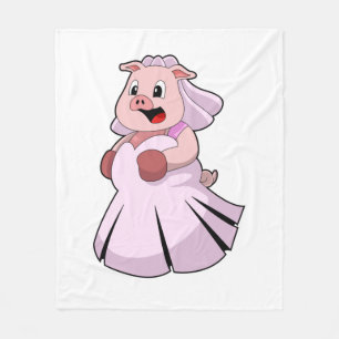 Pig as Bride with Wedding dress.PNG Fleece Blanket