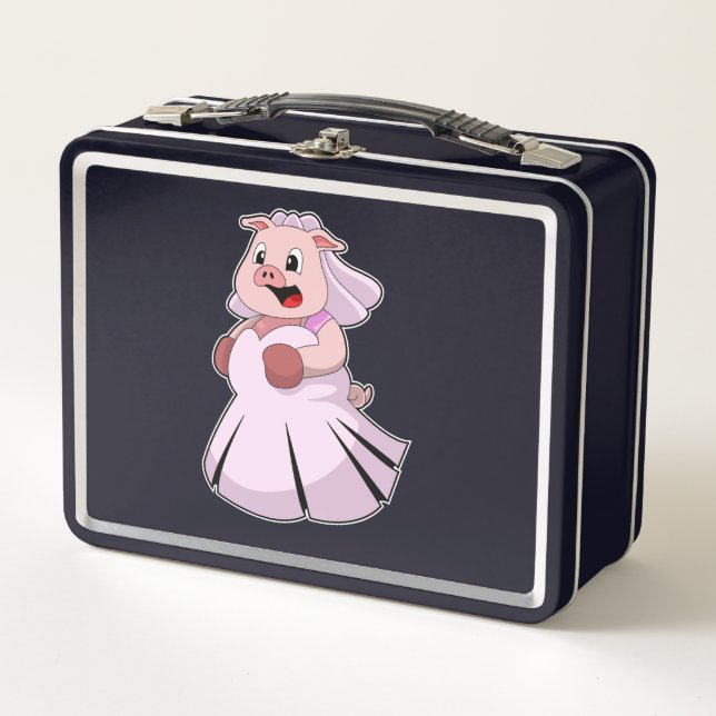 Pig as Bride with Wedding dress.PNG Metal Lunch Box (Front)