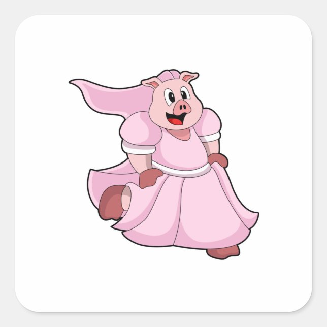 Pig as Bride with Wedding dress Square Sticker (Front)