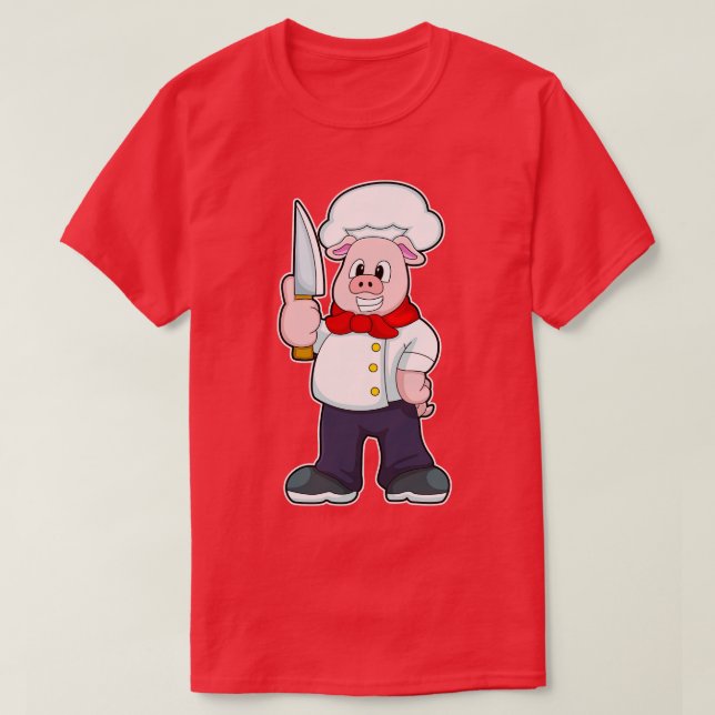 Pig as Butcher with Knife T-Shirt (Design Front)