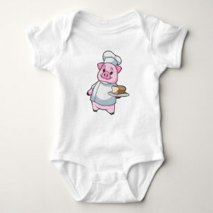 Pig as Chef with Platter & Cake Baby Bodysuit