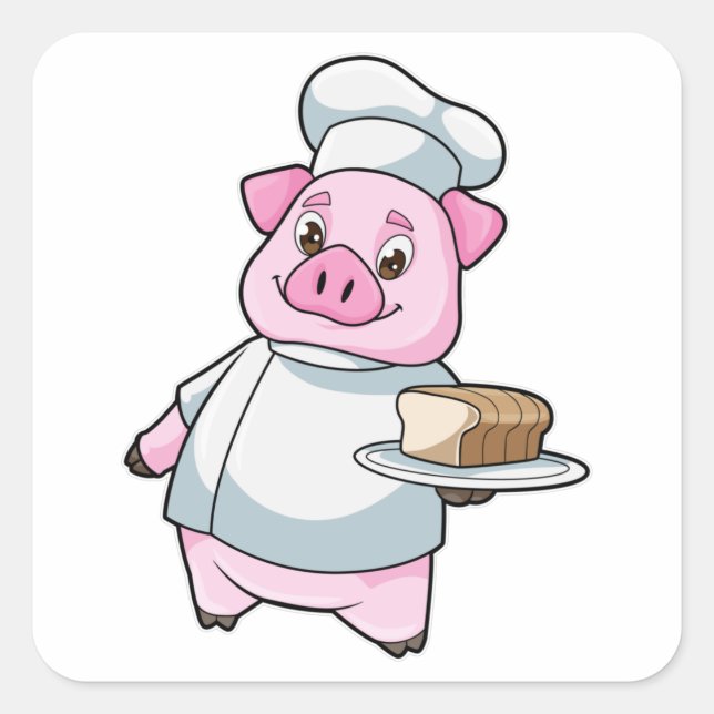 Pig as Chef with Platter & Cake Square Sticker (Front)