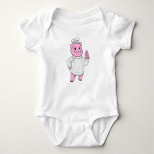 Pig as Cook with Chef hat Baby Bodysuit