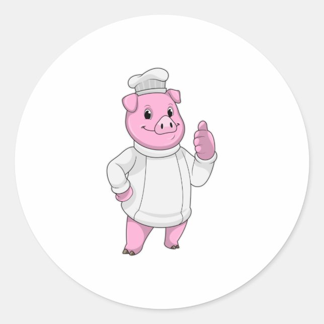 Pig as Cook with Chef hat Classic Round Sticker (Front)