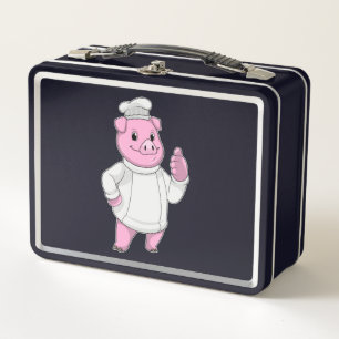 Pig as Cook with Chef hat Metal Lunch Box