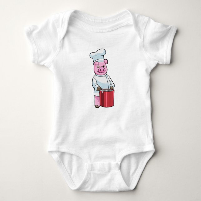 Pig as Cook with Cooking pot Baby Bodysuit (Front)