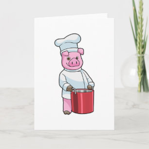Pig as Cook with Cooking pot Card
