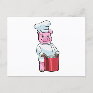 Pig as Cook with Cooking pot Postcard