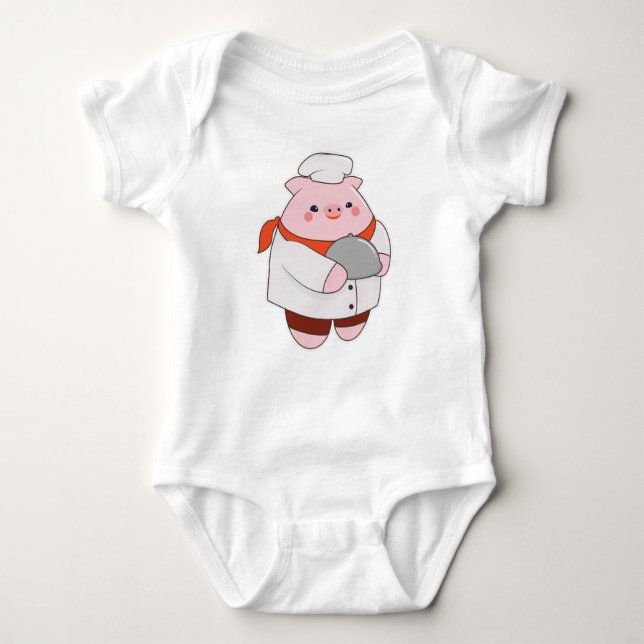 Pig as Cook with Platter Baby Bodysuit (Front)