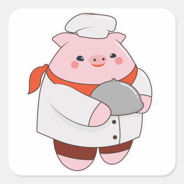 Pig as Cook with Platter Square Sticker (Front)