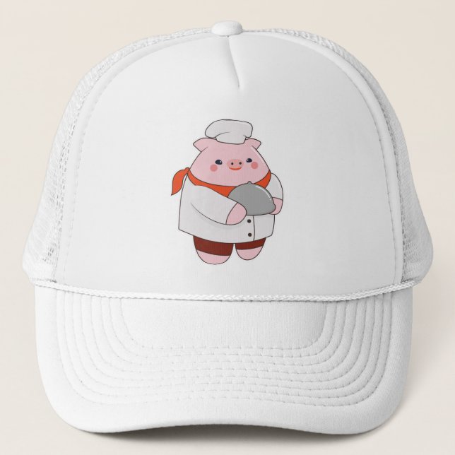 Pig as Cook with Platter Trucker Hat (Front)