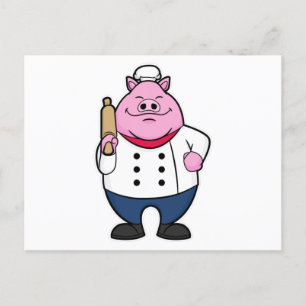 Pig as Cook with Rolling pin Postcard