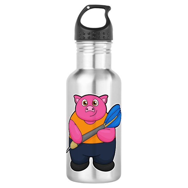 Pig as Dart player with Darts 710 Ml Water Bottle (Front)