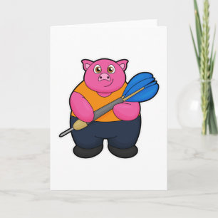 Pig as Dart player with Darts Card