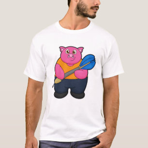 Pig as Dart player with Darts T-Shirt