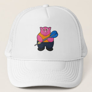 Pig as Dart player with Darts Trucker Hat