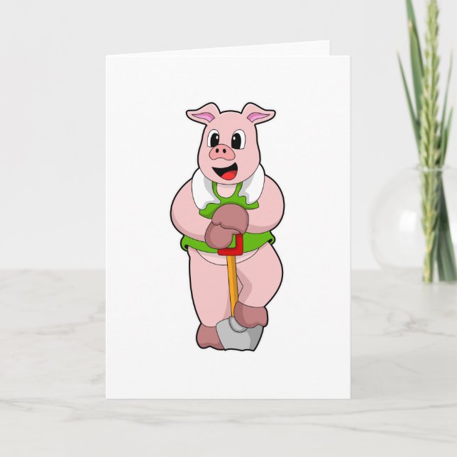 Pig as Farmer with Shovel Card (Front)