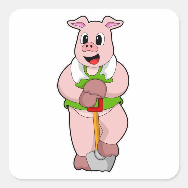 Pig as Farmer with Shovel Square Sticker (Front)