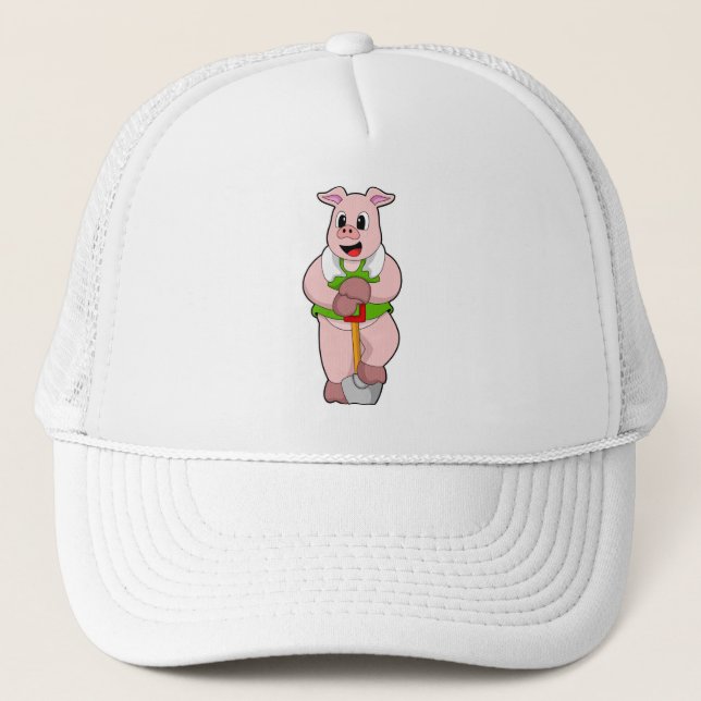 Pig as Farmer with Shovel Trucker Hat (Front)