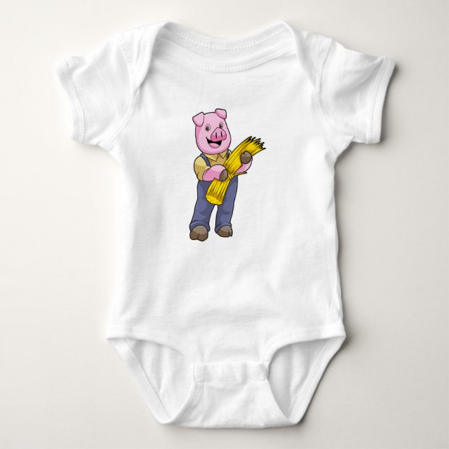 Pig as Farmer with Straw Baby Bodysuit (Front)