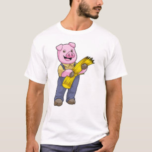 Pig as Farmer with Straw T-Shirt