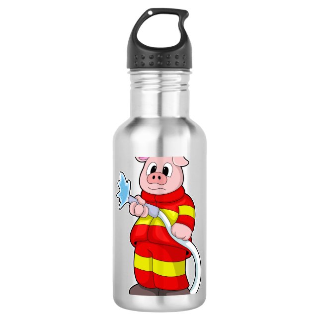 Pig as Firefighter with Hose 710 Ml Water Bottle (Front)