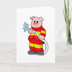 Pig as Firefighter with Hose Card