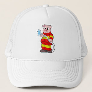 Pig as Firefighter with Hose Trucker Hat