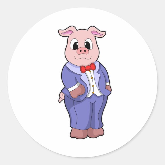 Pig as Groom with Suit Classic Round Sticker (Front)